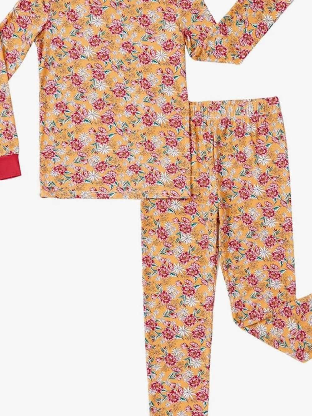 PatPat Yellow Floral Long-Sleeve Pajama Set with Pink Accents